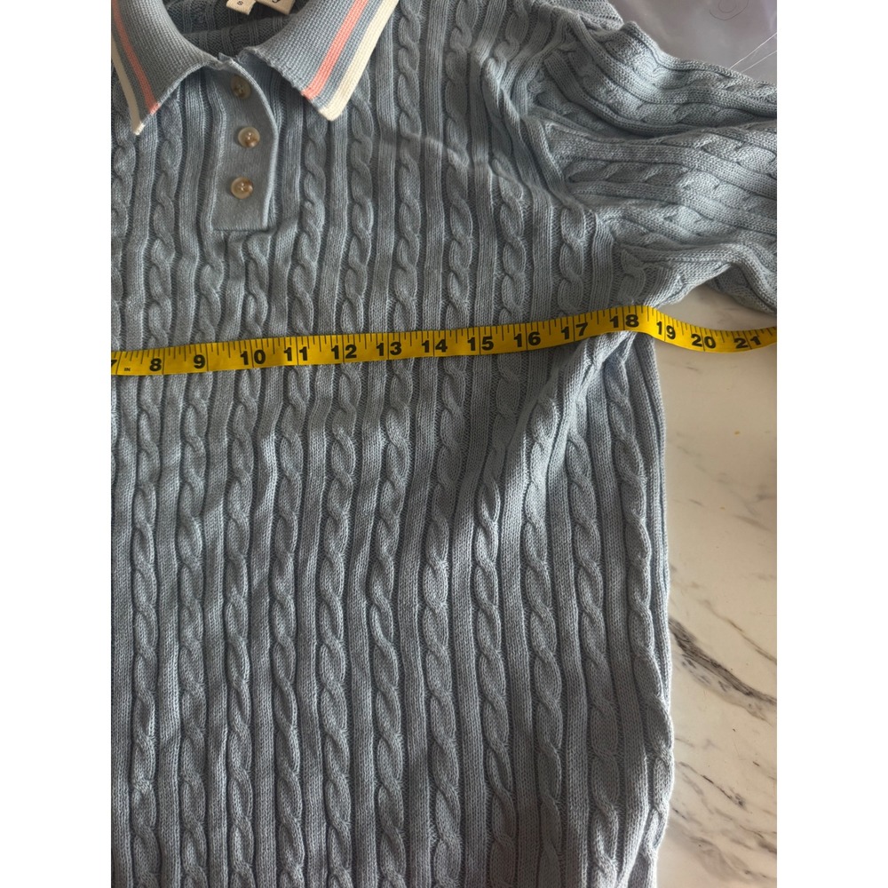 Ellsworth + Ivey Womens Blue Cable Knit Polo Sweater Preppy Old Money Size S - Picture 4 of 6